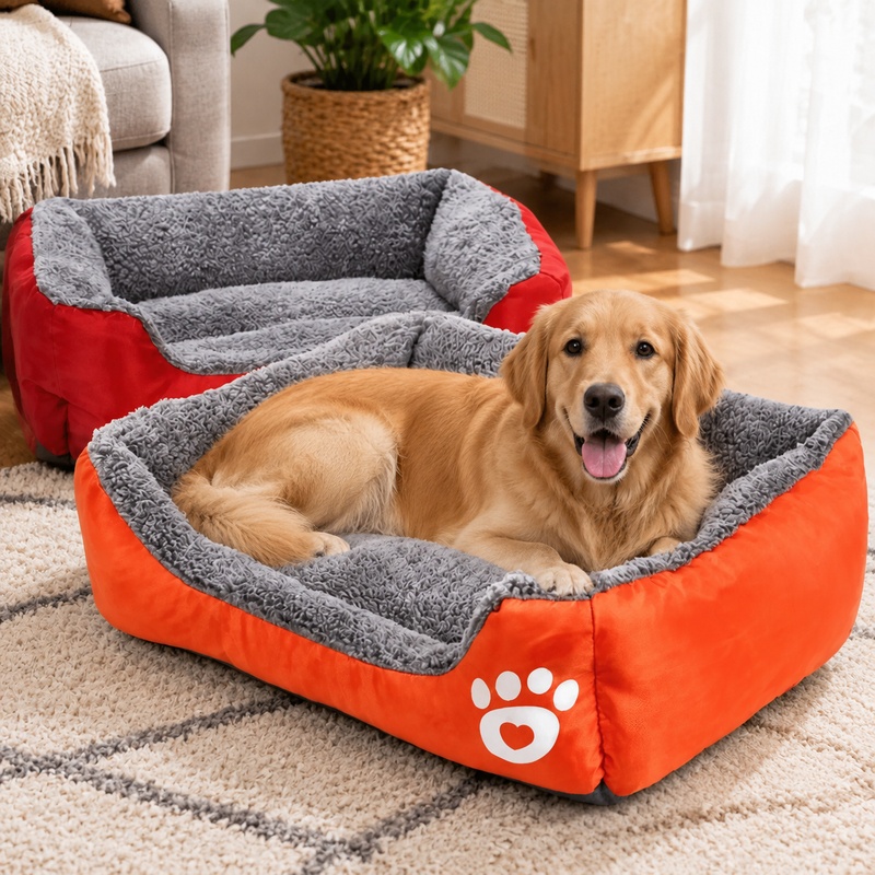 Interactive Squeaky Plush Dog Toy - Soft Plush Cushion Bed for Small